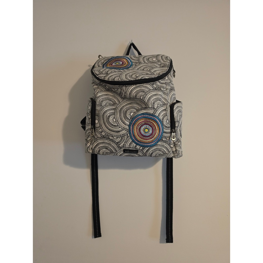 Sakroots Backpack Womens Large Black White Canvas Boho Mandala Embroidered Bag